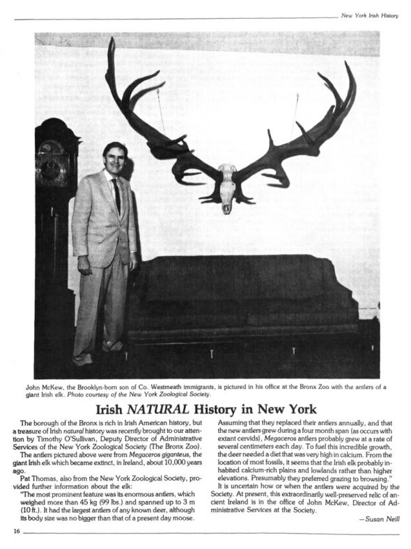 Page 1 of article: " Irish Natural History in New York", from Volume V03 of the New York Irish History Roundtable Journal