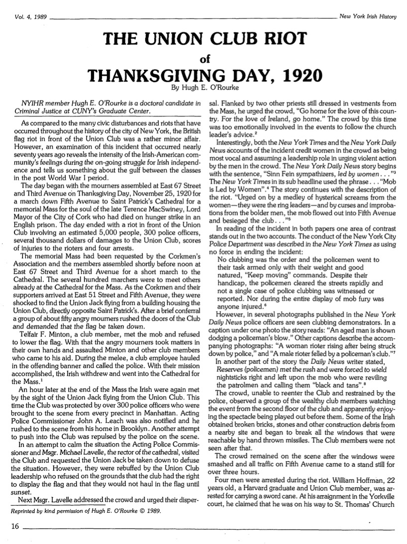 The Union Club Riot Of Thanksgiving Day, 1920 by Hugh E. O'Rourke