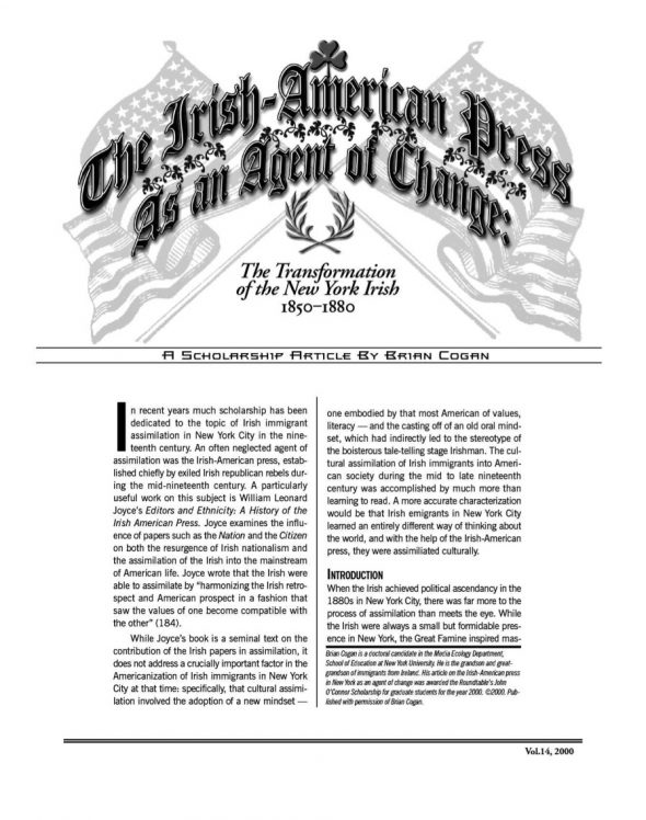 Page 1 of article: " The Transformation of the New York Irish 1850-1880", from Volume V14 of the New York Irish History Roundtable Journal