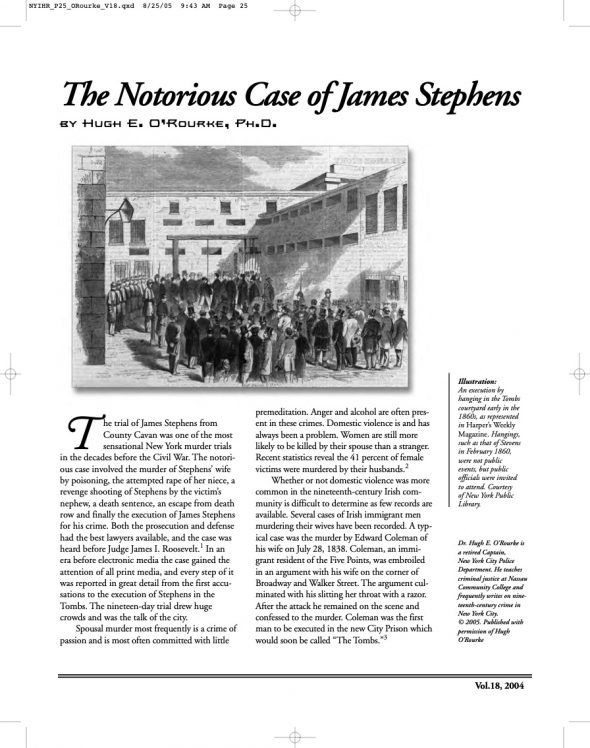 Page 1 of article: " The Notorious Case of James Stephens", from Volume V18 of the New York Irish History Roundtable Journal