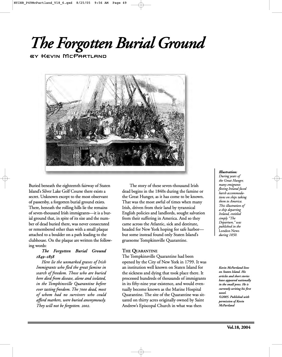 The Burial Ground by Kevin McPartland Article Archive of the New York Irish History