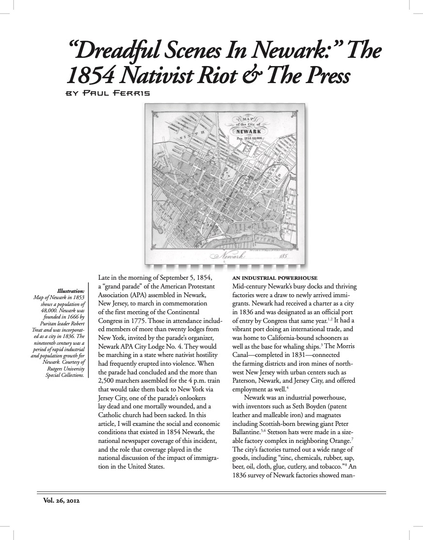 Dreadful Scenes in Newark - The 1854 Nativist Riot by Paul Ferris ...